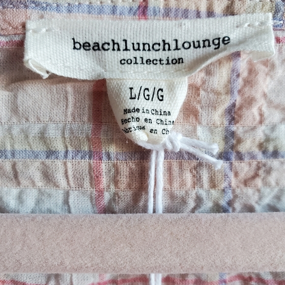 Beachlunchlounge Women's Mia Top Large Long Sleeve Pink Plaid Raw Hem - Picture 7 of 13